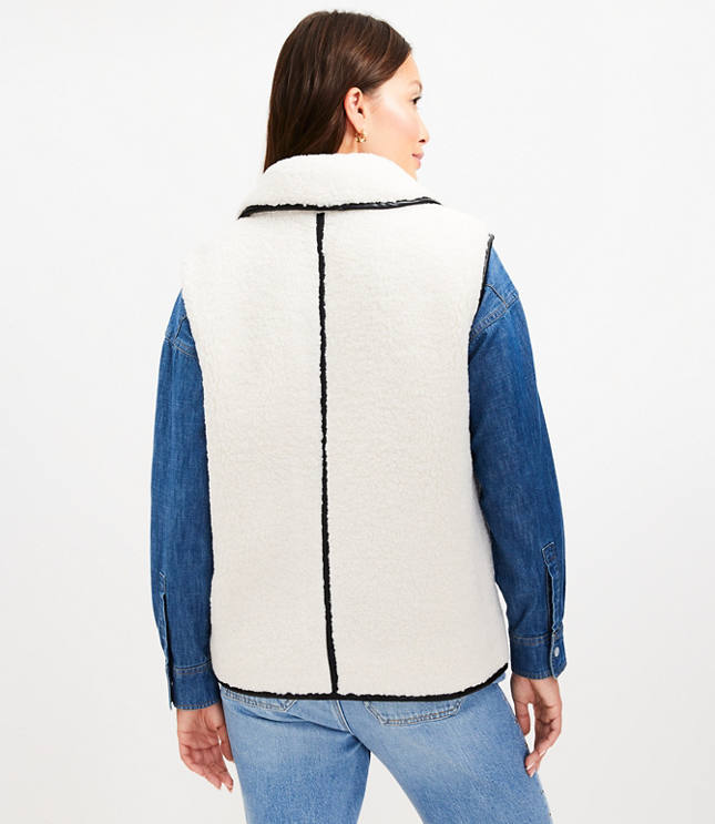 Petite Faux Leather Trim Sherpa Vest