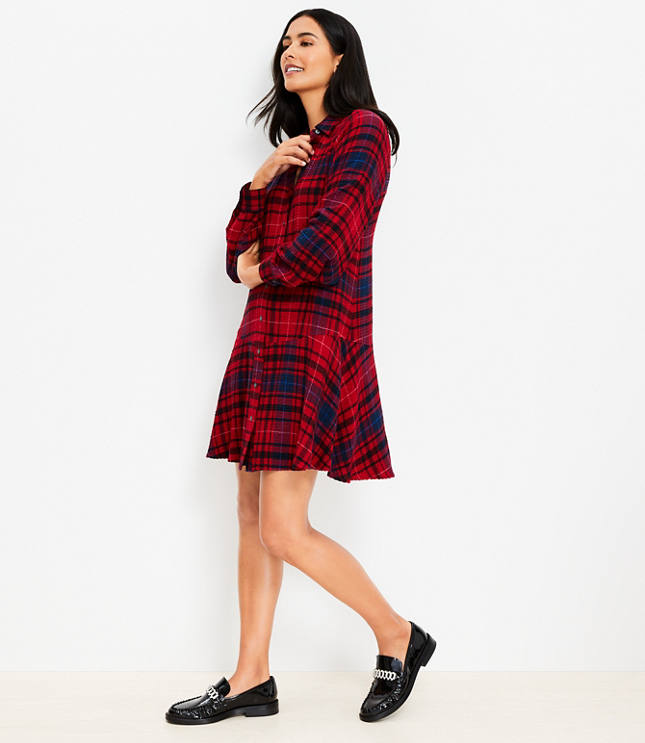 Petite Plaid Flounce Mini Shirtdress