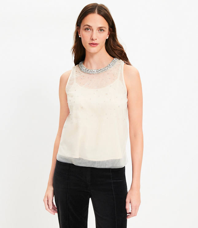 Petite Crystal Mesh Tank Top