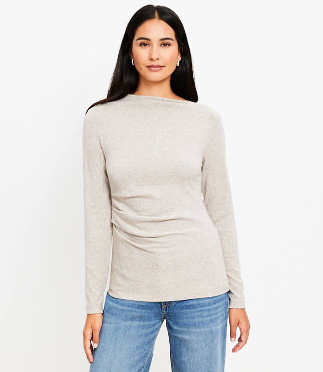 Heathered Cozy Ribbed Asymmetric Neck Top