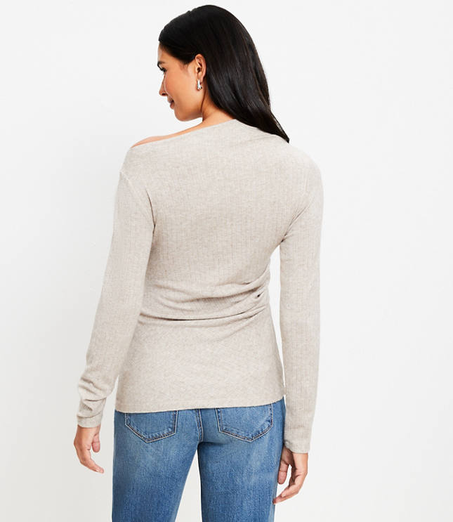 Heathered Cozy Ribbed Asymmetric Neck Top