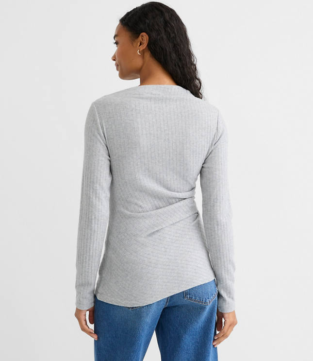 Heathered Cozy Ribbed Asymmetric Neck Top