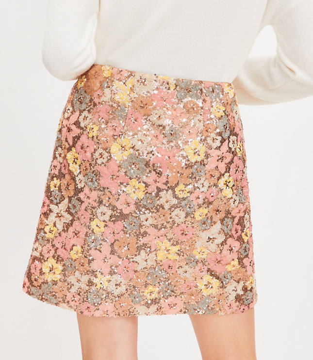 Loft Petite Floral Sequin Mini Skirt Lily Field Sequins Women s