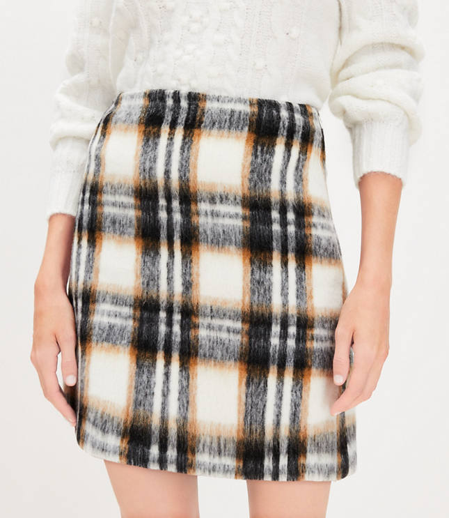 Loft Petite Brushed Plaid Mini Skirt Whisper White Women s