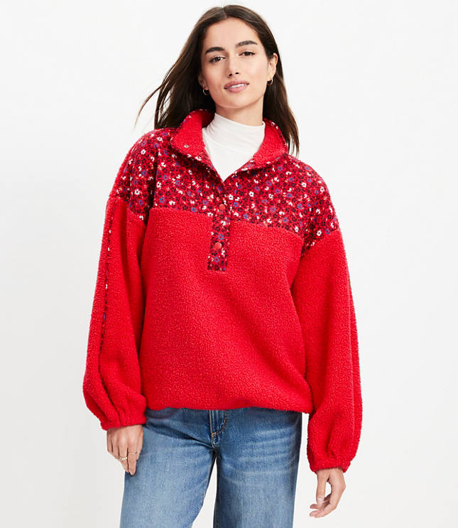 Floral Cozy Sherpa Mixed Media Sweatshirt