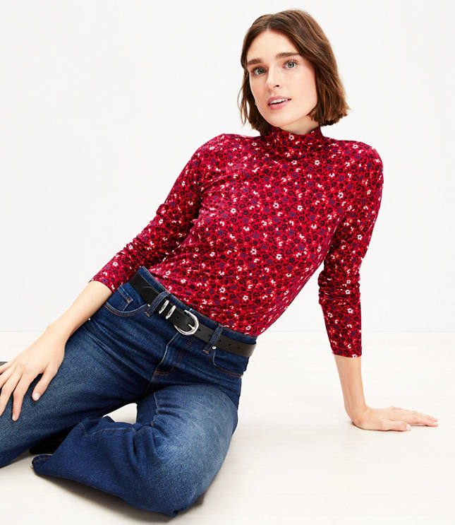 Floral Long Sleeve Turtleneck Top