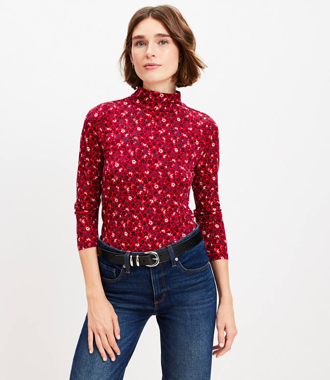 Floral Long Sleeve Turtleneck Top