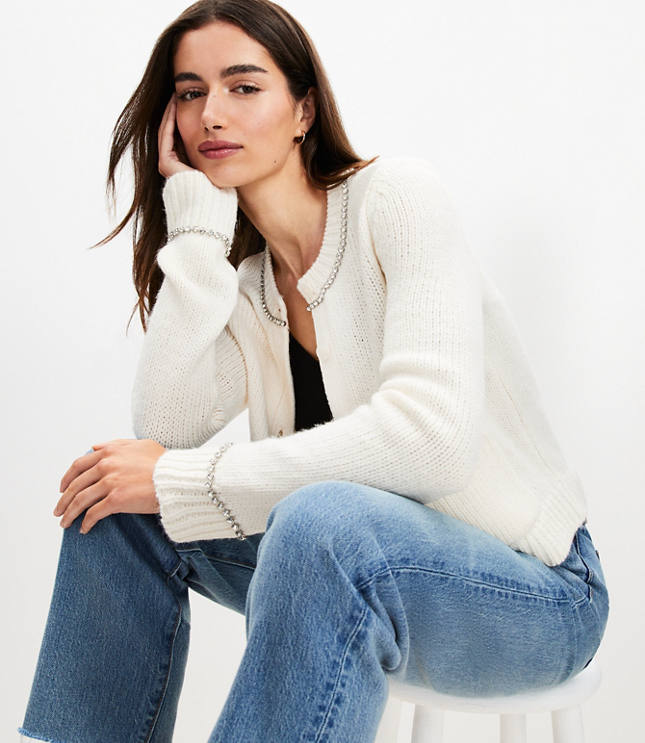 Petite Sparkle Trim Sweater Jacket