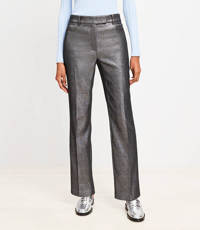 Petite Straight Pants in Metallic Texture