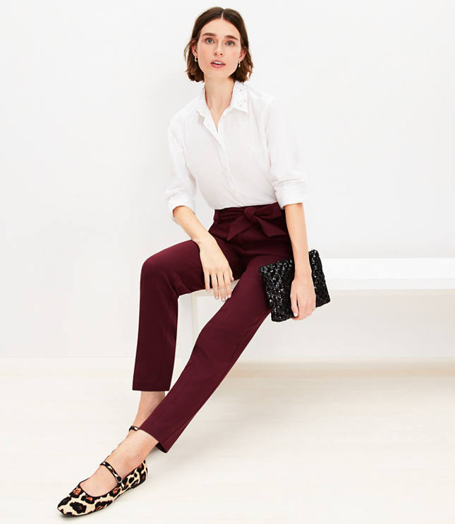 Petite Tie Waist Riviera Slim Pants in Doubleface