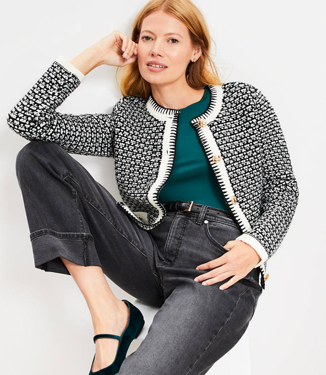 Petite Textured Mixed Stitch Sweater Jacket