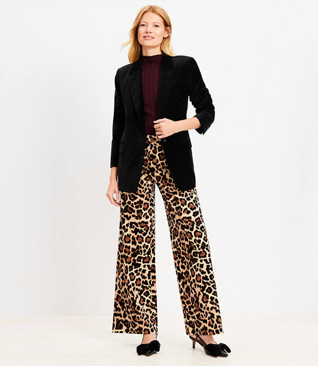 Petite Clean Wide Leg Pants in Leopard Print Velvet