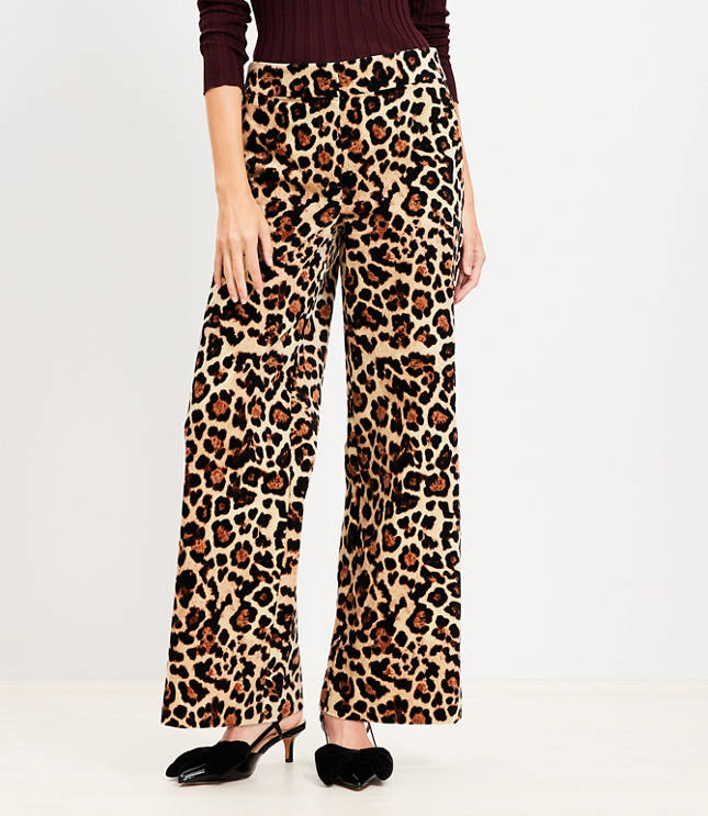 Petite Clean Wide Leg Pants in Leopard Print Velvet