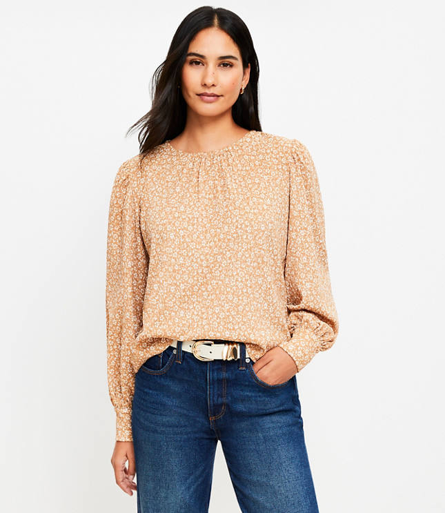 Floral Textured Balloon Sleeve Blouse