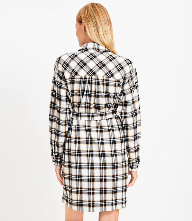 Petite Plaid Belted Mini Pocket Shirtdress
