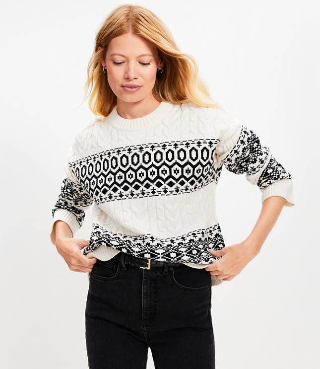 Petite Striped Fair Isle Cable Sweater