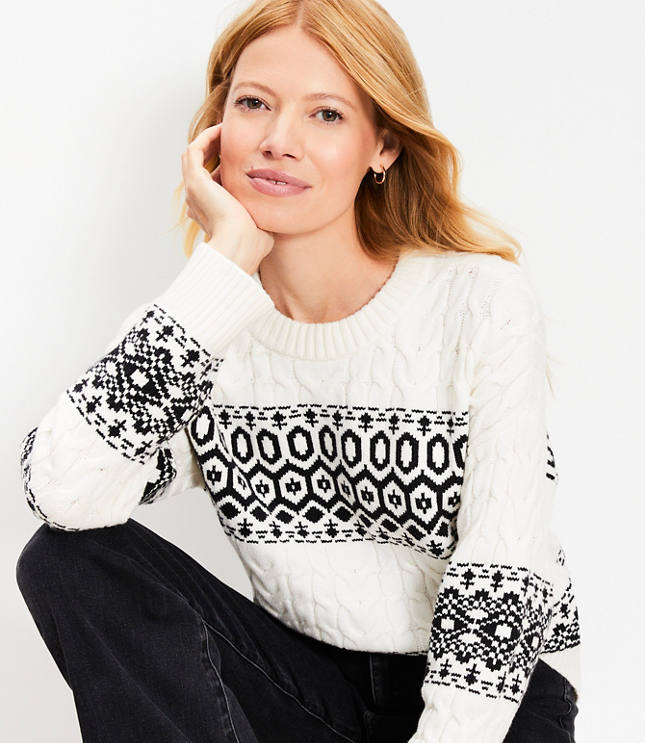 Petite Striped Fair Isle Cable Sweater