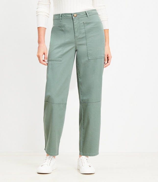 Petite Curvy Utility Barrel Pants in Twill