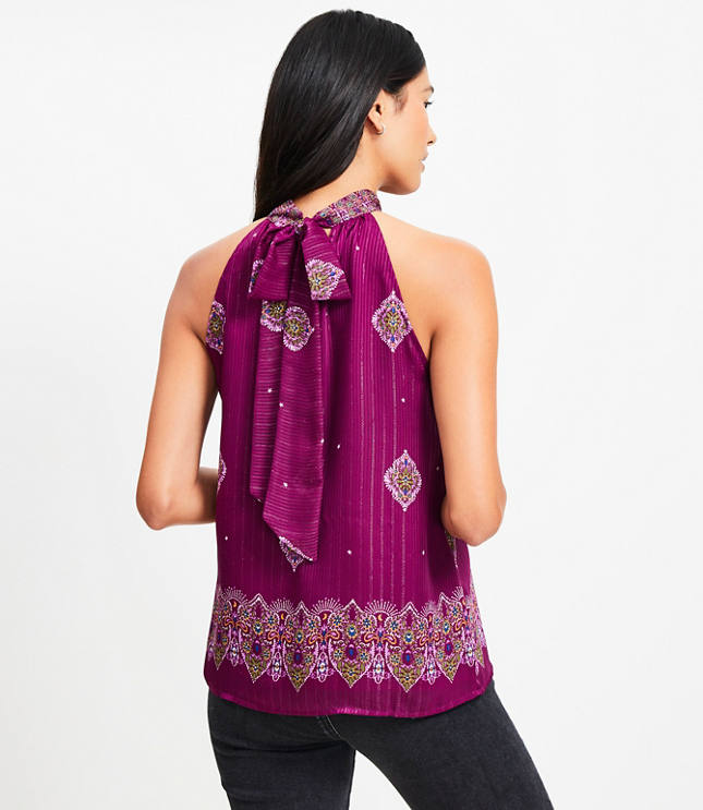 Petite Shimmer Stripe Mosaic Bow Back Halter Top