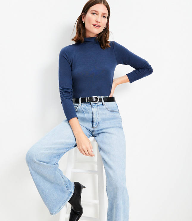 Petite Long Sleeve Mock Neck Top