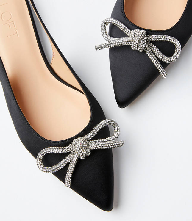 Sparkle Bow Satin Slingback Flats