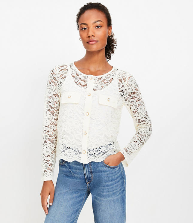 Pearlized Button Lace Jacket