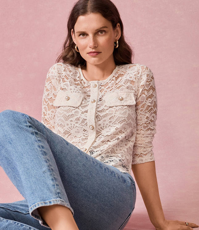 Pearlized Button Lace Jacket