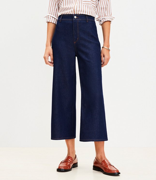 Petite High Rise Denim Culottes in Dark Rinse