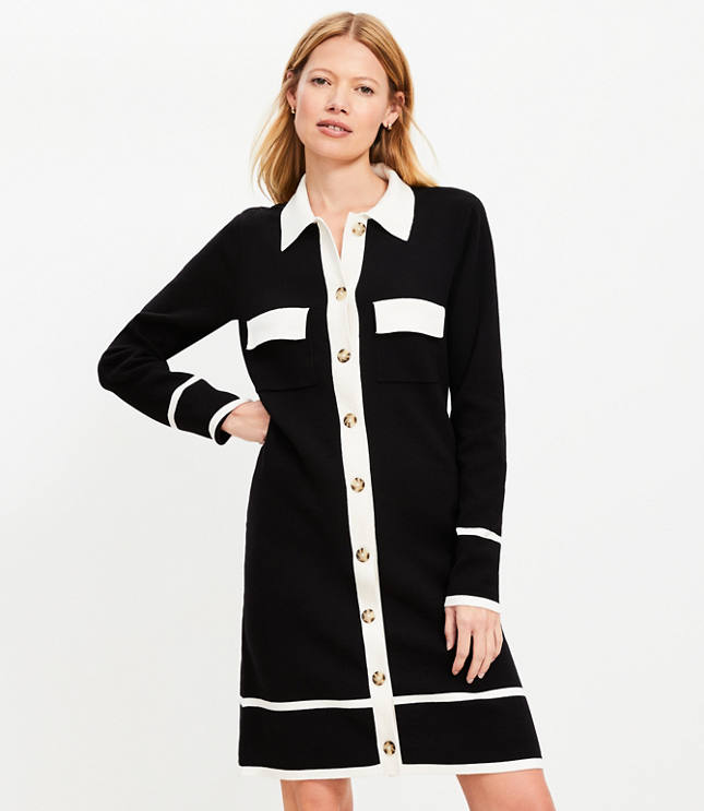 Petite Tipped Pocket Mini Sweater Shirtdress