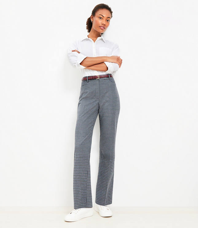 Tall Full Length Straight Pants in Houndstooth Brushed Flannel