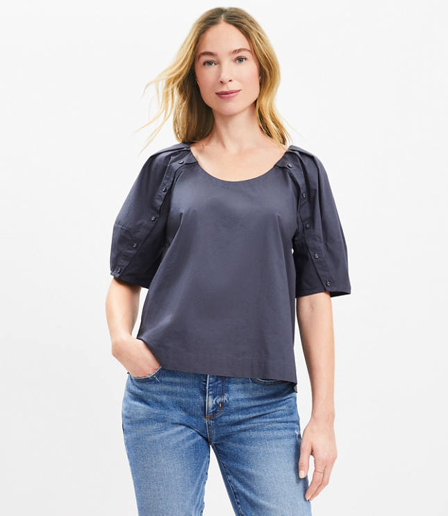 Poplin Button Sleeve Top