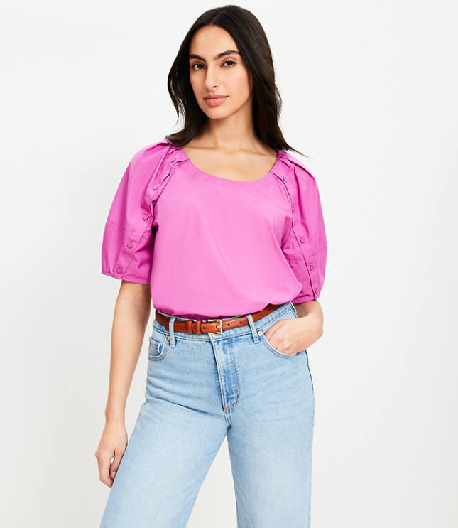 Poplin Button Sleeve Top