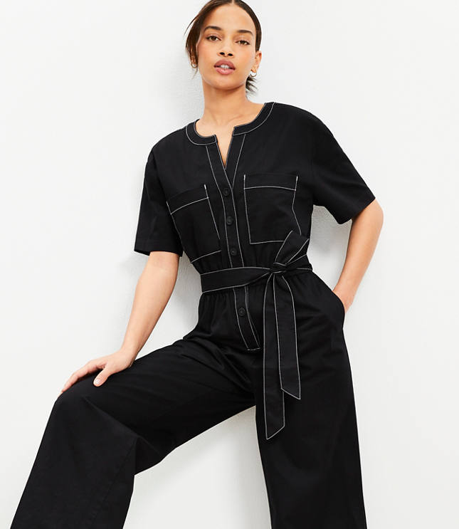 Twill Belted Pocket Jumpsuit