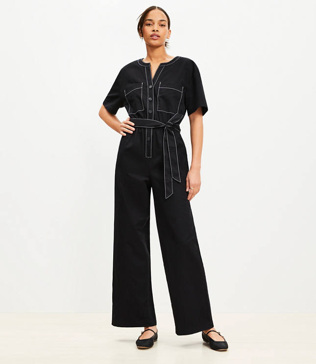 Twill Belted Pocket Jumpsuit