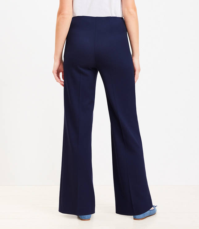 Button Trim Wide Leg Pants Twill