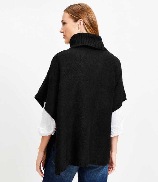 Cable Turtleneck Poncho - Black