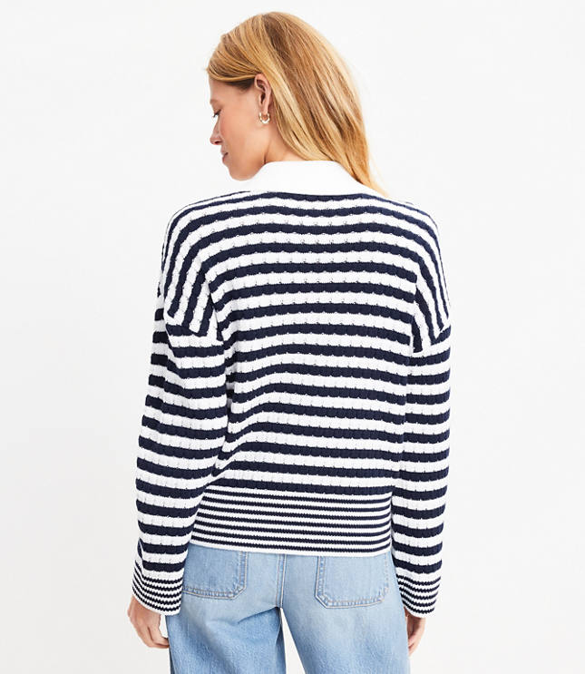 Mixed Stripe Collared V-Neck Sweater