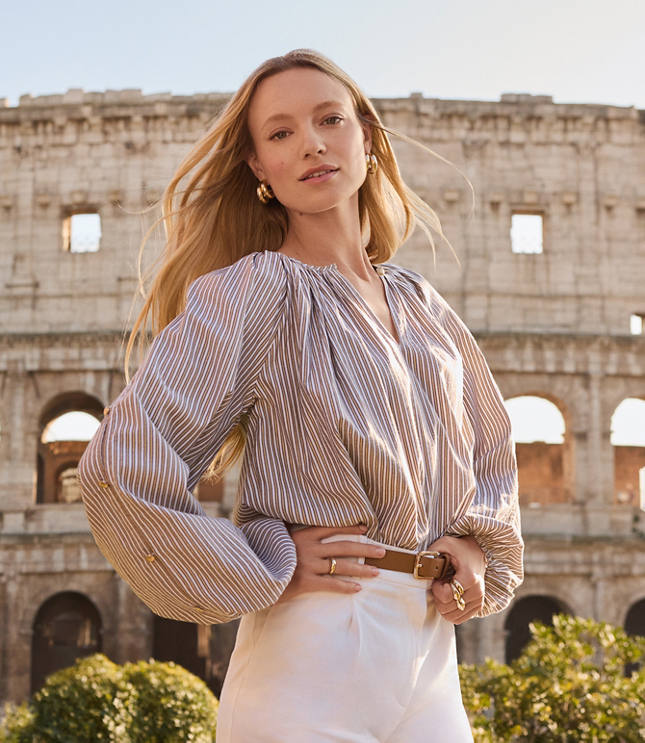 Shimmer Striped Button Sleeve Blouse