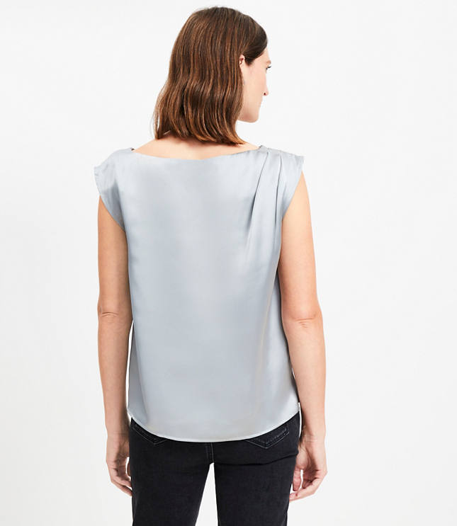 Satin Pleated Shoulder Boatneck Top