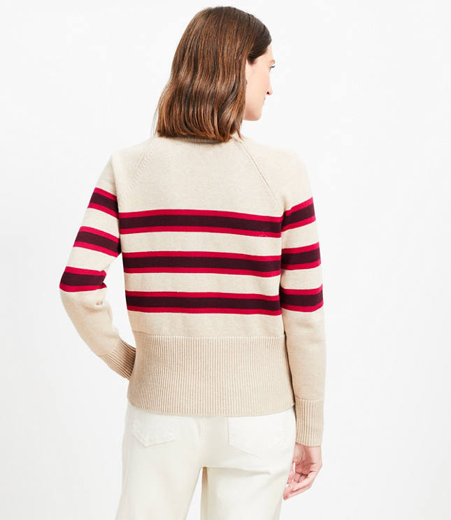 Striped Ribtrim Mock Neck Sweater