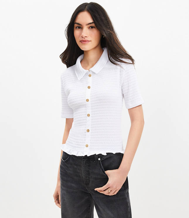 Smocked Ruffle Hem Shirt