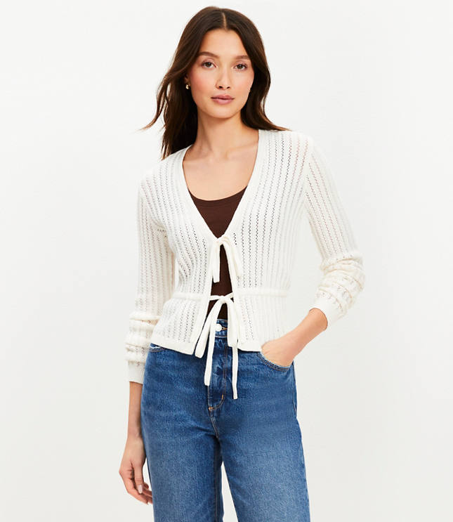 Pointelle Tie Front Cardigan