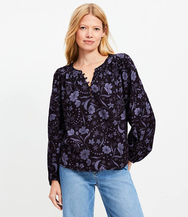 Petite Snowflake Bloom Henley Blouse