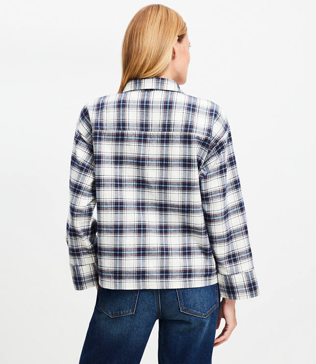 Petite Plaid Flannel V-Neck Pocket Popover