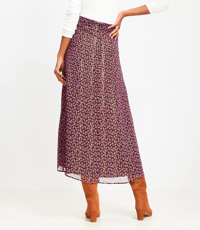 Shimmer Floral Ruched Midi Skirt