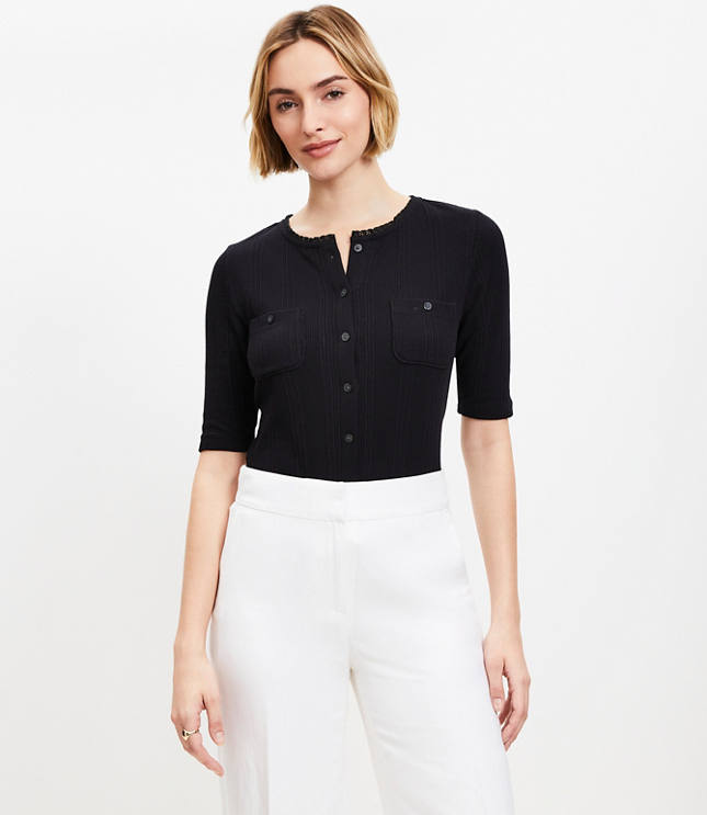 Pointelle Pocket Cardigan Top