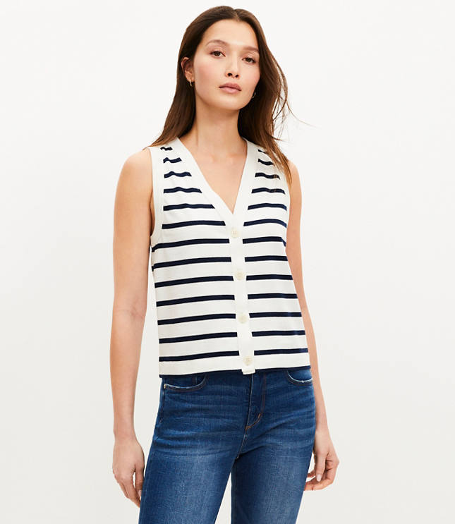 Striped V-Neck Cardigan Tank Top