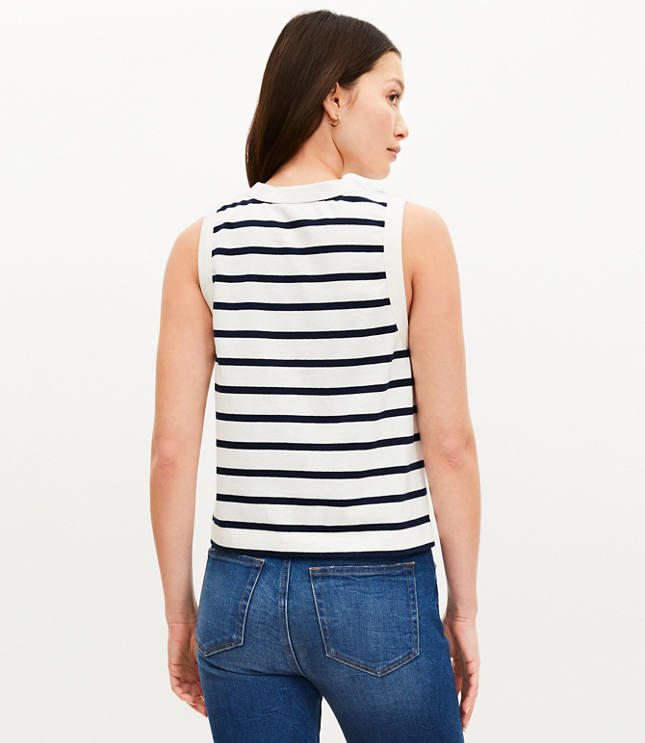Striped V-Neck Cardigan Tank Top