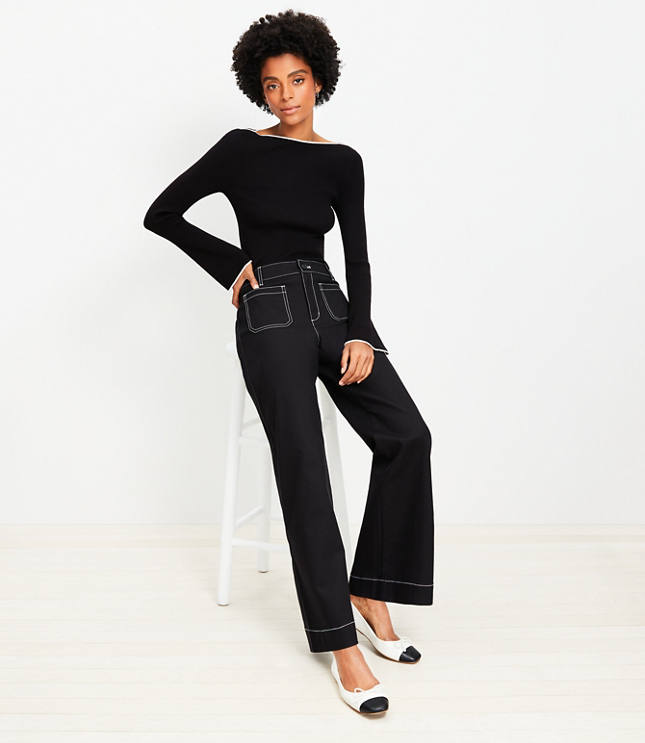 Petite Palmer Wide Leg Crop Pants in Pique