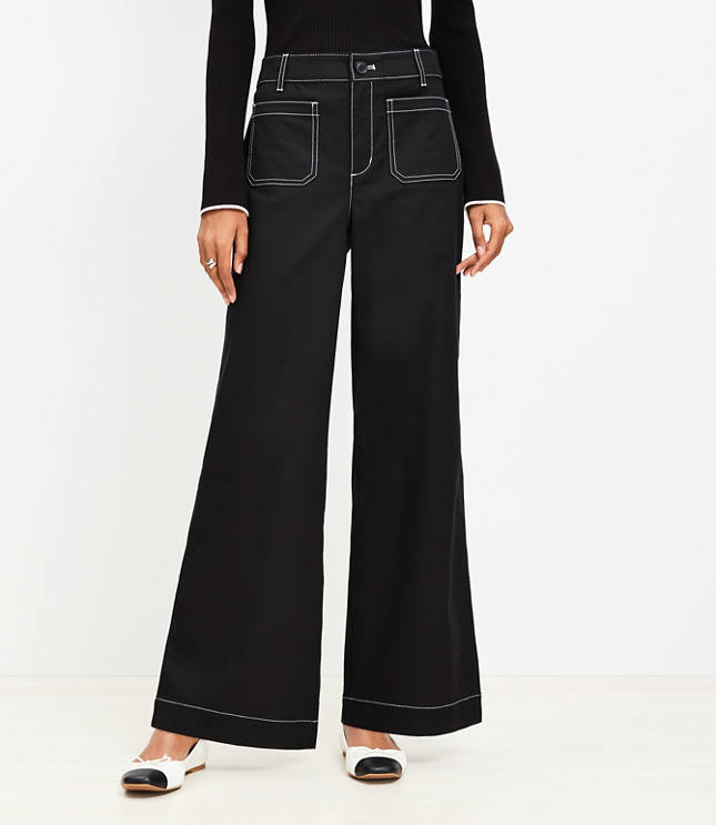 Petite Palmer Wide Leg Crop Pants in Pique